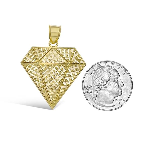 Diamond Shape Pendant Real 10k Yellow Gold Charm 1.3" - Picture 2 of 2